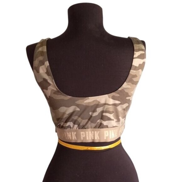 Pink Victorias Secret L Bra Camouflage Print Sports Elastic Band Stretch - Picture 4 of 8